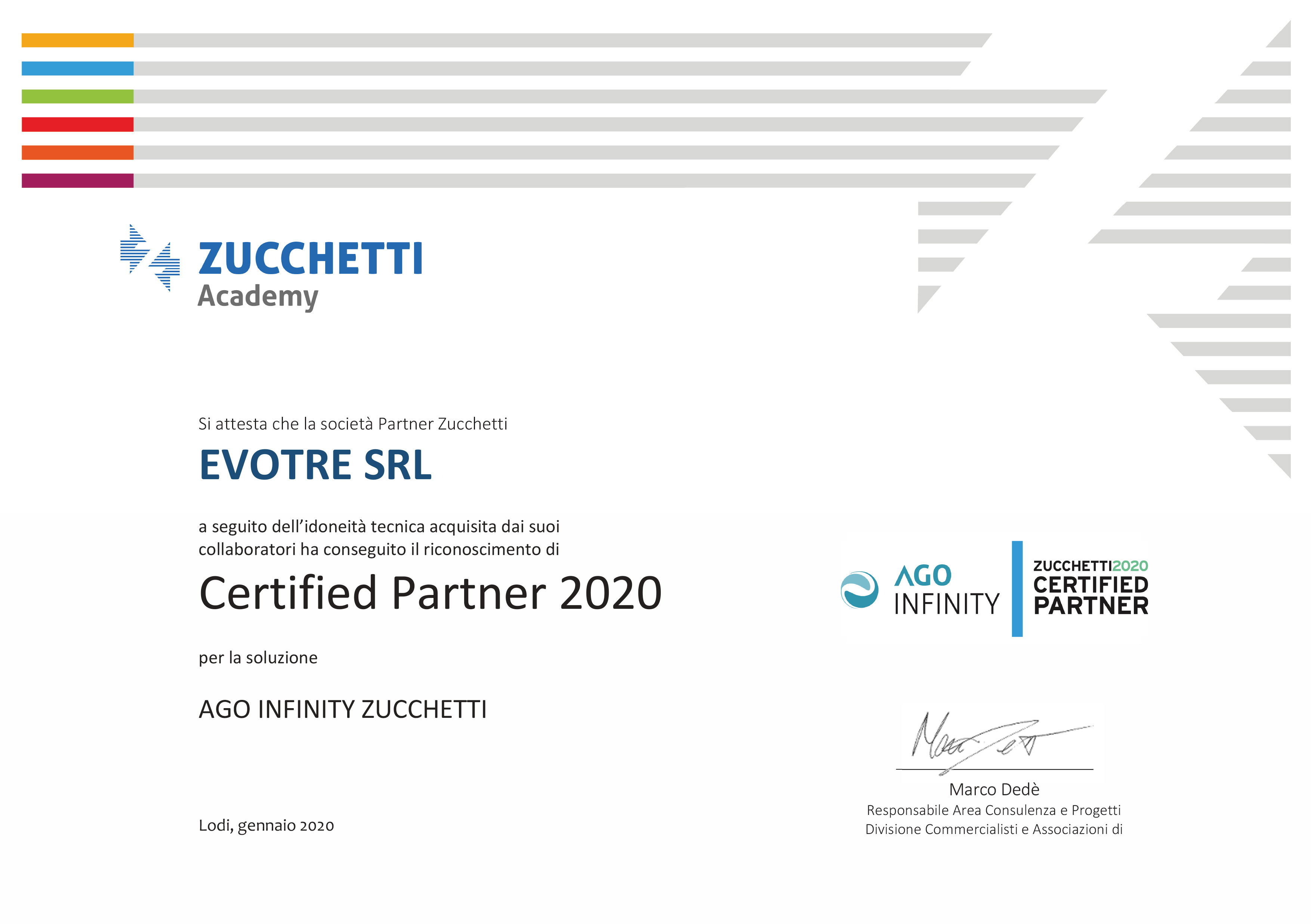 certificato Zucchetti Ago Infinity